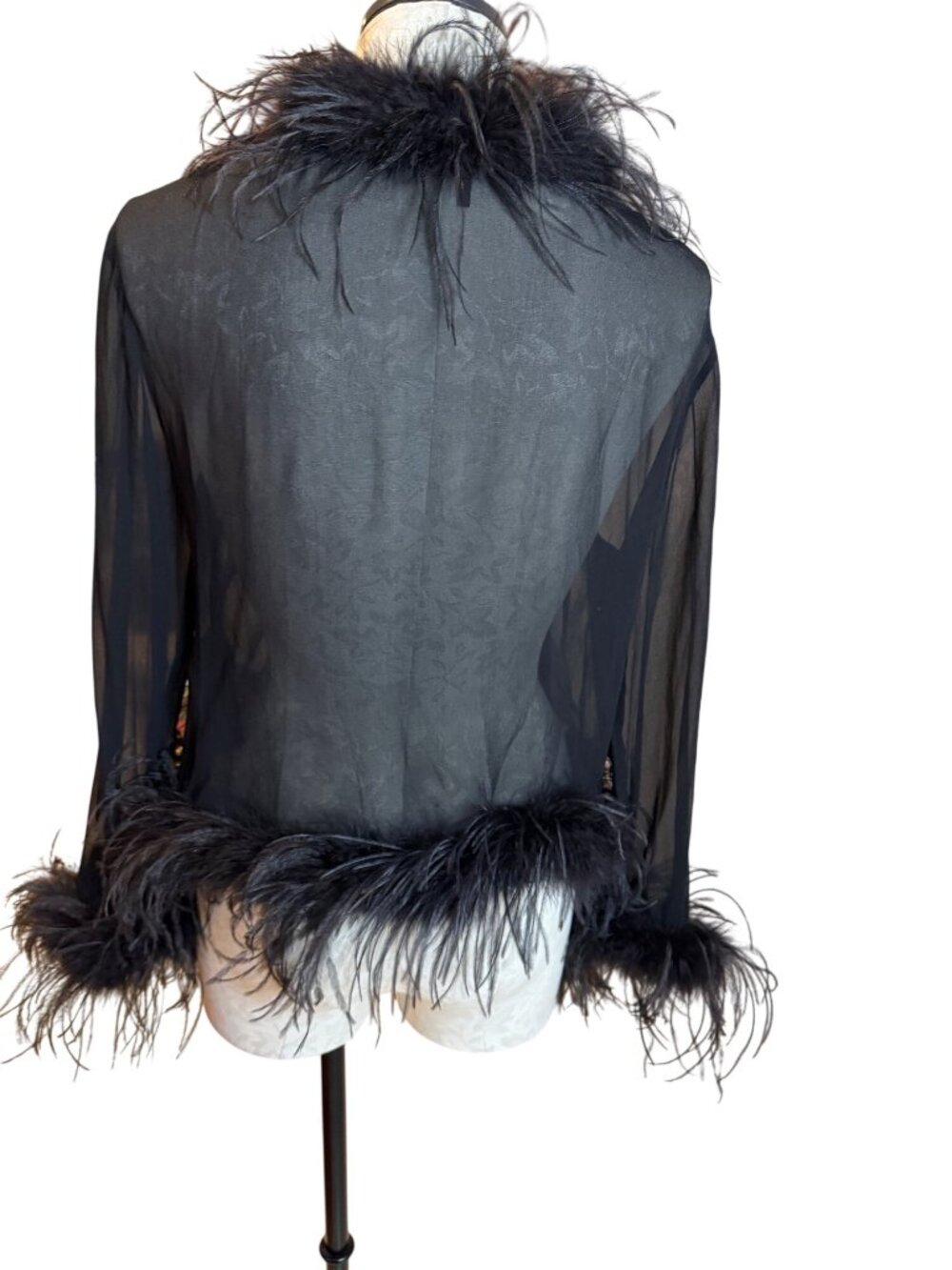 Maje Womens Feather Trim Transparent Voile Shirt Size Small Black Relaxed Party - Picture 12 of 12